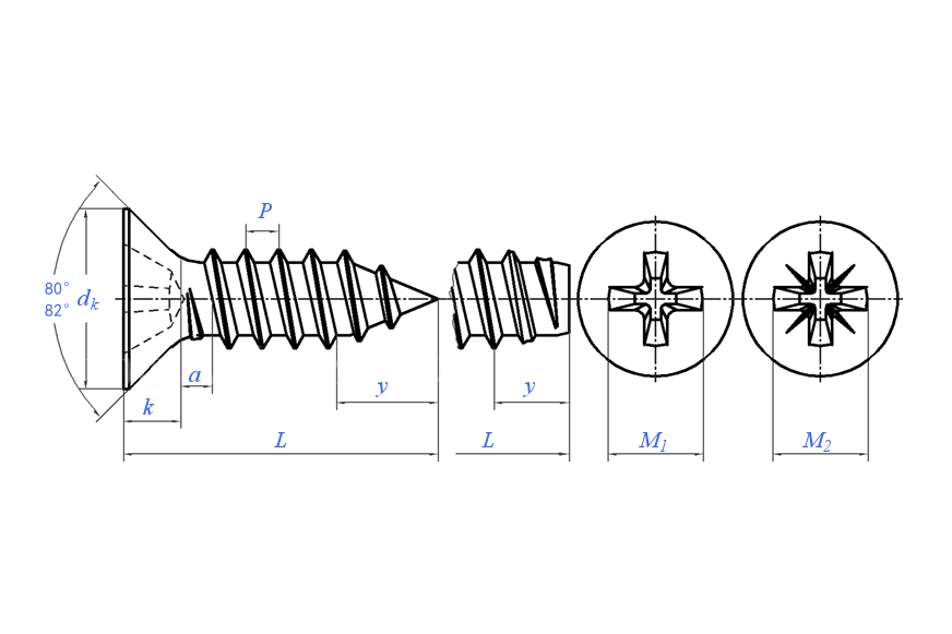 Cross Recessed Countersunk Head Tapping Screws DIN7982